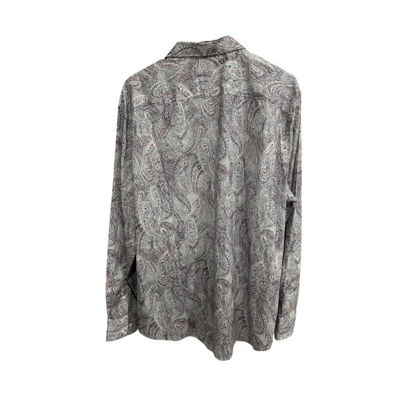 Perry Ellis Dotted Paisley Button Front Long Sleeve Shirt Blue Red Sz XXL Office - Picture 2 of 10